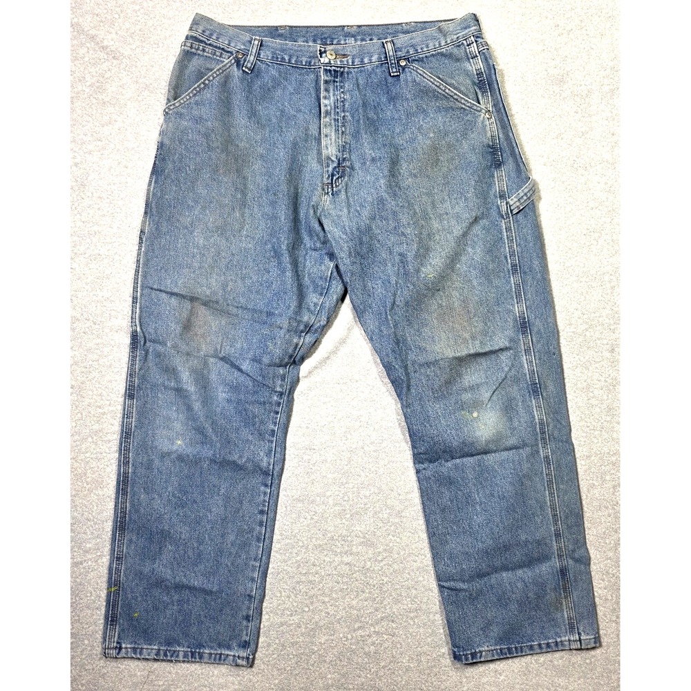 Vtg Wrangler Jeans Men 36x30 Blue Baggy Wide Leg Carpenter Distressed Y2K Skater
